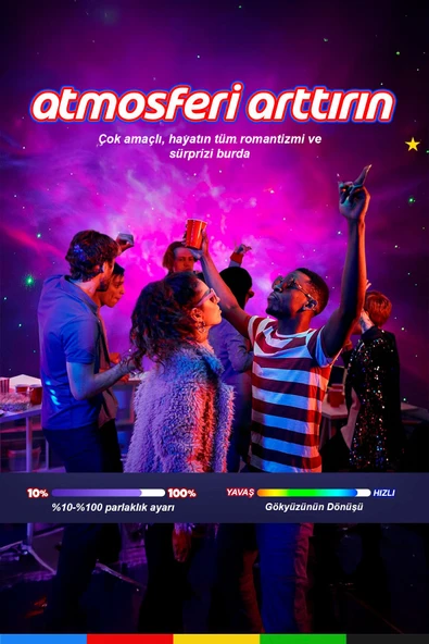 CSled  Astronot Yıldız Projektör Galaksi Gece Lambası Çocuk Odası Dekoru Yıldızlı Tavan Işığı - 6