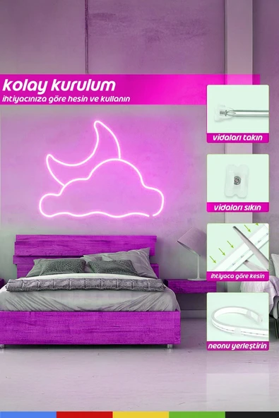 CSled  12V İç ve Dış Mekan Pembe Neon LED Şerit – 50 Metre Esnek Silikon Neon  (1 cm’de Bir Kesilebilir) - 7