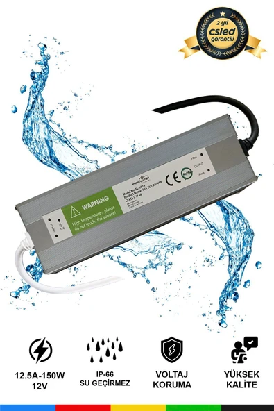 CSled  12V 12,5A IP66 Su Tarafı Dış Mekan Trafo – Dayanıklı ve Güçlü Güç Kaynağı