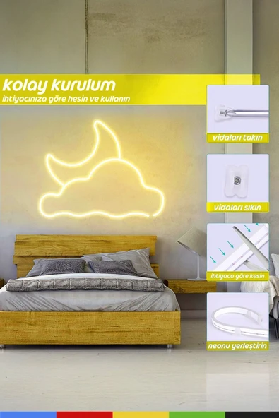 CSled  12V İç ve Dış Mekan Sarı Neon LED Şerit – 5 Metre Esnek Silikon Neon Işık, (1 cm’de Bir Kesilebilir) - 6