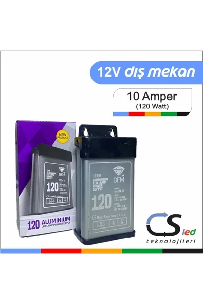 GEMPAYA  12 Volt 10 Amper Metal Kasa Yağmur Geçirmez Dış (yarı) Mekan Adaptör - 2