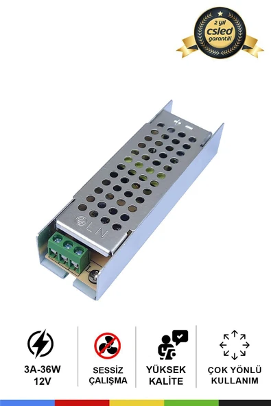 CSled  12V 3 Amper 36 Watt Metal Dar Kasa Fansız Adaptör – Sessiz ve Güçlü Güç Kaynağı