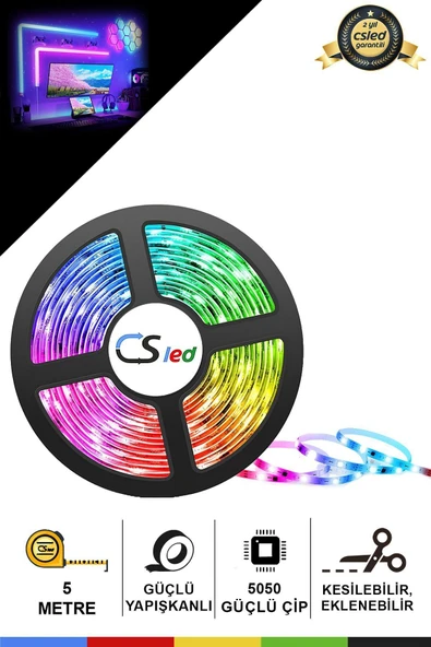 CSled  12V İç Mekan M/60 5050 Mavi LED Şerit – 5 Metre, Kesilebilir ve Eklenebilir