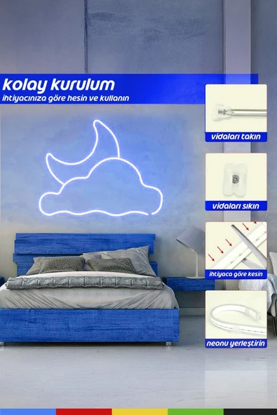 CSled  12V İç ve Dış Mekan Mavi Neon LED Şerit – 5 Metre Esnek Silikon Neon Işık, (1 cm’de Bir Kesilebilir) - 7