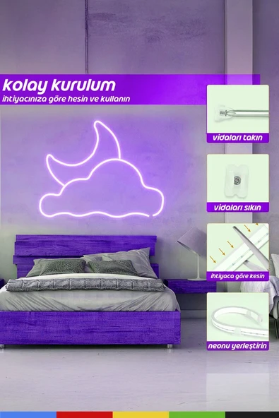 CSled  12V İç ve Dış Mekan Mor Neon LED Şerit – 50 Metre Esnek Silikon Neon Işık, (1 cm’de Bir Kesilebilir) - 7