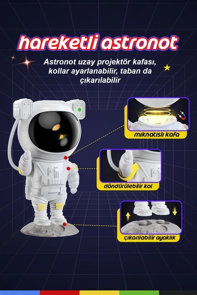 CSled  Astronot Yıldız Projektör Galaksi Gece Lambası Çocuk Odası, Noel, Doğum Günü, Sevgililer Günü - 3