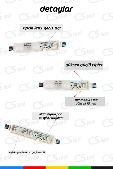 CSled  RGB LED Modül 0.72W, DC12V, IP65 Su Geçirmez, Yapışkanlı, Reklam ve Dekoratif Işık - 20 Adet - 3