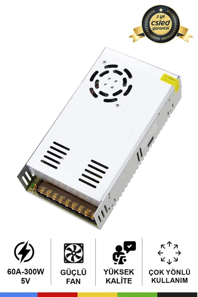 CSled  5V 60A Adaptör – 300W Güç Kaynağı, P10 Kayan Yazı Adaptörü, Fanlı Kalın Kasa Trafo