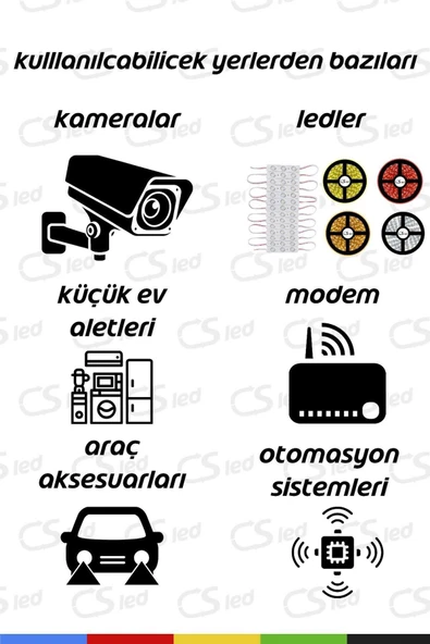 CSled  12V 2A Priz Tipi Adaptör – 5.5x2.5 mm Uçlu, Plastik Kasa, Güvenilir Güç Kaynağı - 3