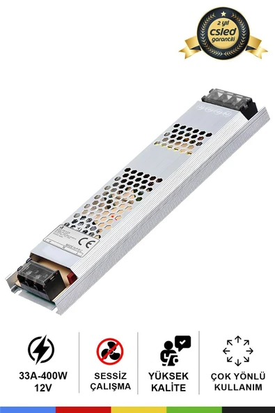 CSled  12 Volt 33 Amper 400 Watt Ultra Slim Trafo – IP20 Koruma