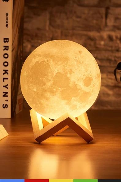 CSled  3D Ay Gece Lambası – 36 cm, Ahşap Standlı, Dekoratif & Loş LED Aydınlatma - 2