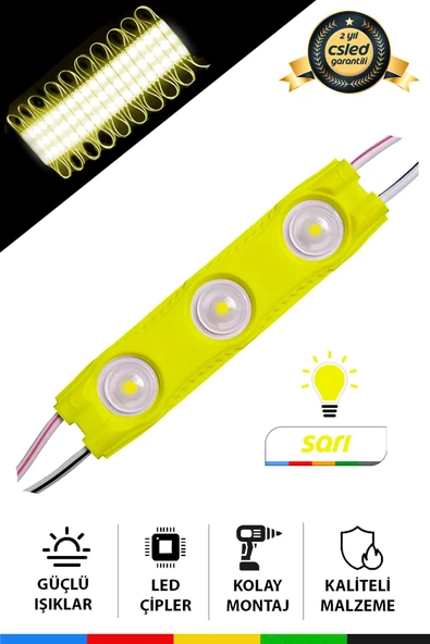 CSled  DC12V 1.2W Sarı LED Modül 20 Adet Su Geçirmez Yapışkanlı Reklam Tabelası Dekoratif Işık