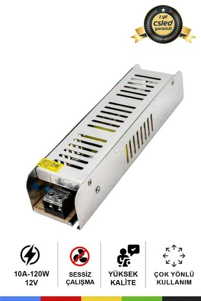 CSled  12V 10 Amper 120 Watt Metal Dar Kasa Fansız Adaptör – Sessiz ve Güçlü Güç Kaynağı
