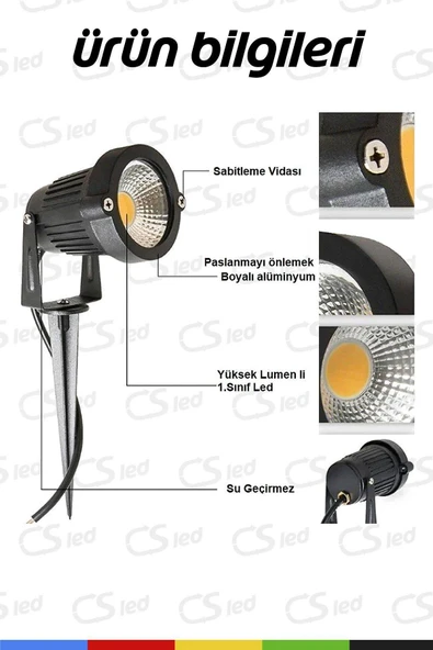 CSled  7W COB LED Çim Aydınlatma Kazıklı Bahçe Armatürü – IP65 Yeşil - 4