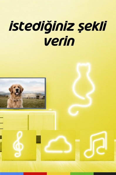 CSled  12V İç ve Dış Mekan Sarı Neon LED Şerit – 5 Metre Esnek Silikon Neon Işık, (1 cm’de Bir Kesilebilir) - 7