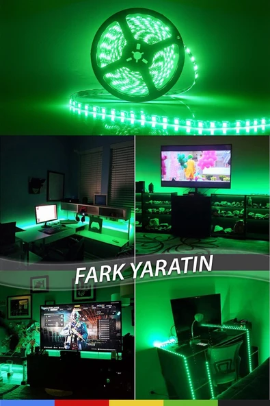 CSled  12V İç Mekan M/60 4040 Yeşil LED Şerit – 5 Metre, Kesilebilir ve Eklenebilir - 2