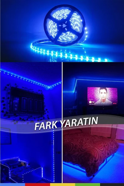 CSled  12V İç Mekan M/60 4040 Mavi LED Şerit – 5 Metre, Kesilebilir ve Eklenebilir - Resim 3