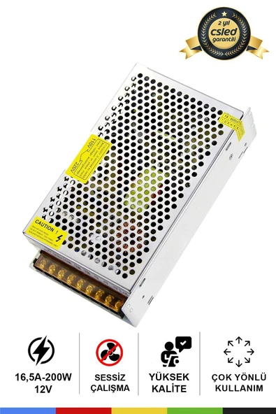 CSled  12 Volt 16,5 Amper Metal Kasa Adaptör – Geniş Kasa Güç Kaynağı