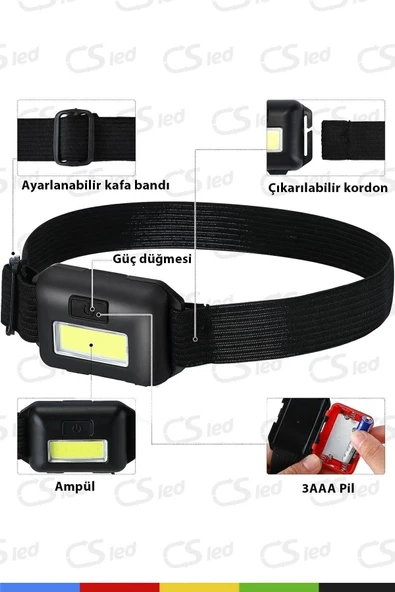 CSled  Pilli Kafa Bantlı LED Işık – Ayarlanabilir, Renkli Kafa Lambası, Kitap Okuma ve Kamp Işığı - 3