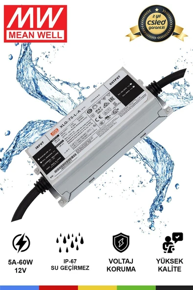 CSled  Mean Well XLG-75-12-A | 75W 12V 5A LED Sürücü Sabit Voltaj & Sabit Akım LED Sürücü