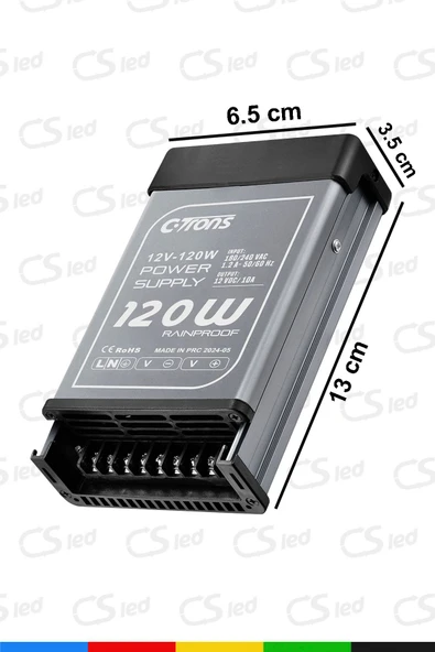 Ctrons  IP45 Yağmur Korumalı 12V 10A Güç Kaynağı, 120W LED Sürücü AC/DC Trafo Dönüştürücü - 2