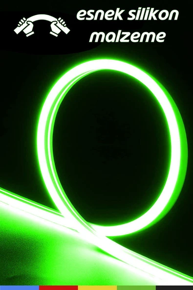 CSled  12V İç ve Dış Mekan Yeşil Neon LED Şerit – 5 Metre Esnek Silikon Neon  (1 cm’de Bir Kesilebilir) - 5
