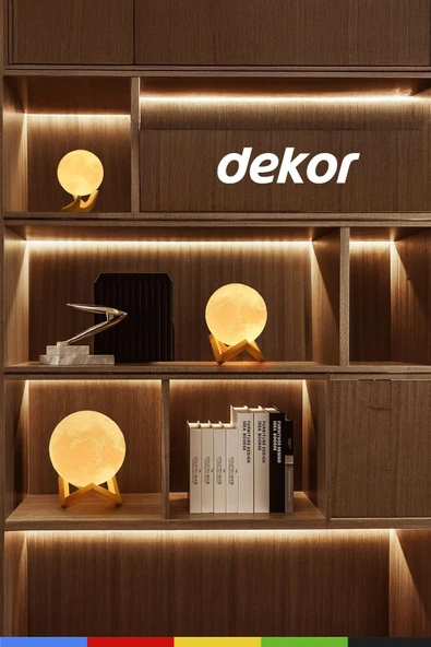 CSled  3D Ay Gece Lambası – 36 cm, Ahşap Standlı, Dekoratif & Loş LED Aydınlatma - 4