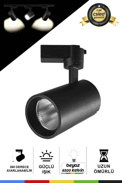 CSled  Siyah Kasa ve Beyaz 30W Led Ray Spot – 360° Döner Başlıklı Raylı Armatür