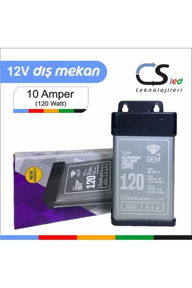 GEMPAYA  12 Volt 10 Amper Metal Kasa Yağmur Geçirmez Dış (yarı) Mekan Adaptör