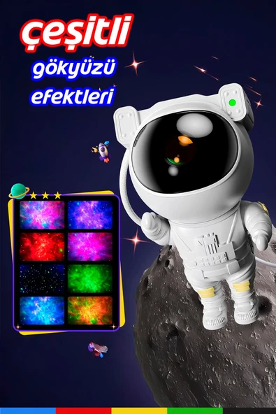 CSled  Astronot Yıldız Projektör Galaksi Gece Lambası Çocuk Odası Dekoru Yıldızlı Tavan Işığı - 2