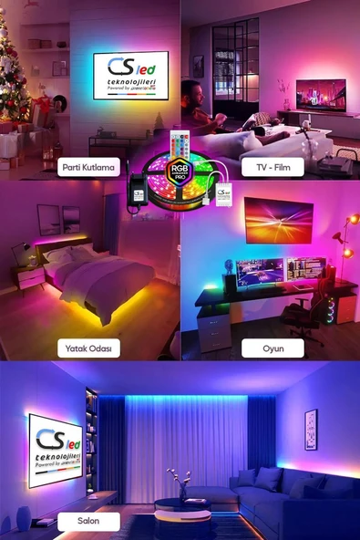 CSled  5 Metre Animasyonlu RGB Şerit LED - Tak Çalıştır, Kumandalı, Trafolu Aydınlatma - Parti - Dekorasyon - 2