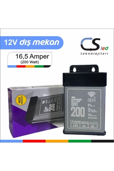 CSled  12 Volt 16,5 Amper Metal Kasa Yağmur Geçirmez Dış (yarı) Mekan Adaptör