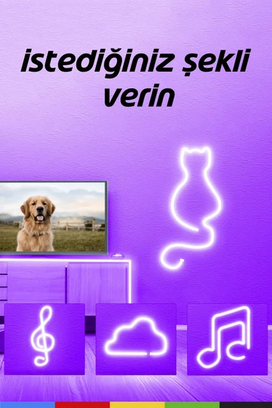 CSled  12V İç ve Dış Mekan Mor Neon LED Şerit – 50 Metre Esnek Silikon Neon Işık, (1 cm’de Bir Kesilebilir) - 6