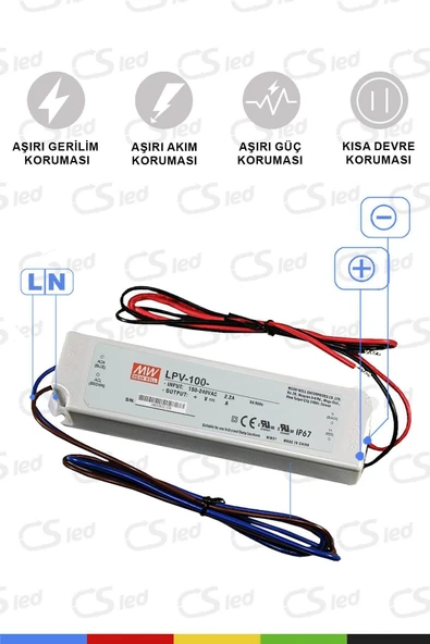 CSled  Meanwell LPV-100-12| 12V 8.5A 102W IP67 LED Sürücü Güç Kaynağı Transformatörü LED Trafo - 2
