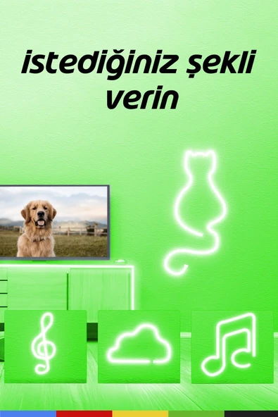 CSled  12V İç ve Dış Mekan Yeşil Neon LED Şerit – 5 Metre Esnek Silikon Neon  (1 cm’de Bir Kesilebilir) - 7