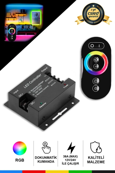 CSled  RGB Dokunmatik Şerit LED Kumanda & Kontrol Cihazı – 36A, 12/24V, RF Uzaktan Kumanda