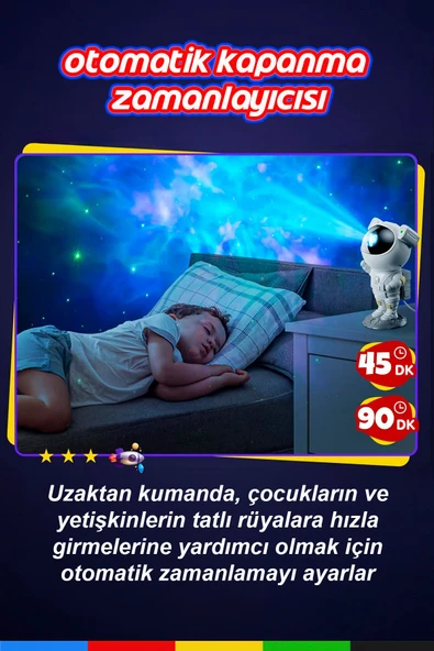 CSled  Astronot Yıldız Projektör Galaksi Gece Lambası Çocuk Odası Dekoru Yıldızlı Tavan Işığı - 5