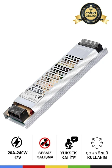CSled  12 Volt 25 Amper 240 Watt Ultra Slim Trafo – IP20 Koruma