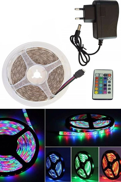 Doxal  5mt Kumandalı Işıldak Rgb Şerit Led Lamba Iç Ve Dış Mekan Silikon Yapışkanlı Aydınlatma - 3