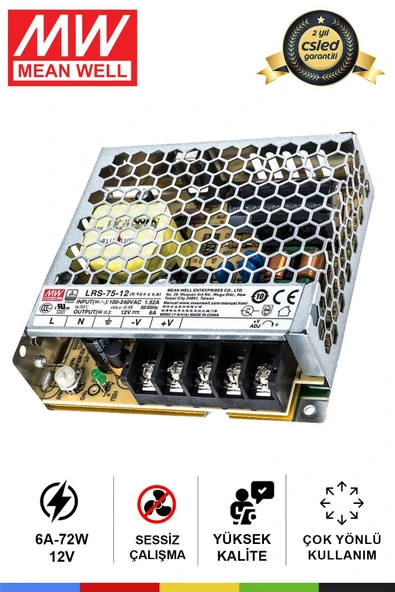CSled  Mean Well LRS-75-12 | 75W 12V 6A Anahtarlamalı Güç Kaynağı