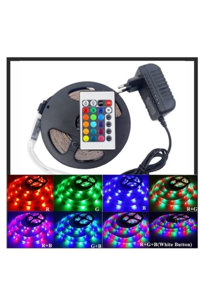 Technomax  Led Animasyonlu 3 Renk Tak Çalıştır Kumandalı Trafolu Rgb Şerit Işık Aydınlatma 5 Metr - 3