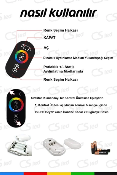 CSled  RGB Dokunmatik Şerit LED Kumanda & Kontrol Cihazı – 36A, 12/24V, RF Uzaktan Kumanda - 4