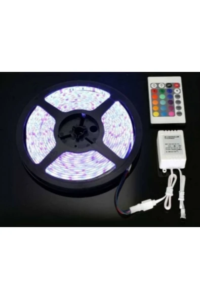 PRATIKMAGAZAM  Led Animasyonlu Tak Çalıştır Kumandalı Trafolu Rgb (3 AYRI RENKLİ LED) Şerit Işık Aydınlatma 5 Metre - 2