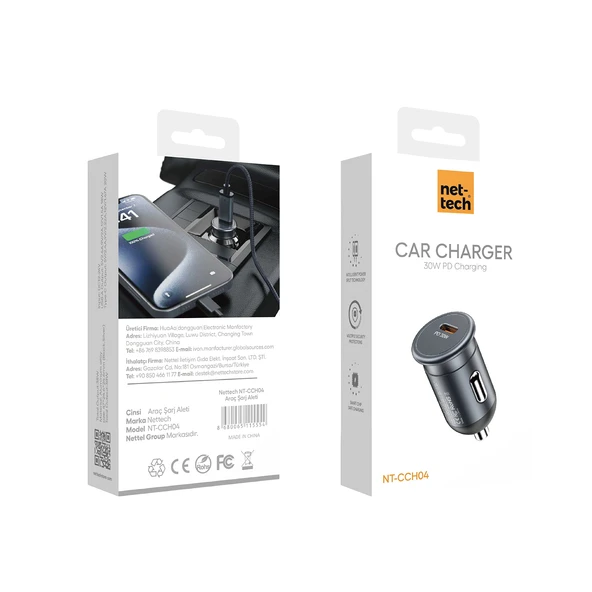 Nettech NT-CCH04 Type-C Pd 30W 1 Çıkışlı Araç Şarj Aleti (Siyah) - 2