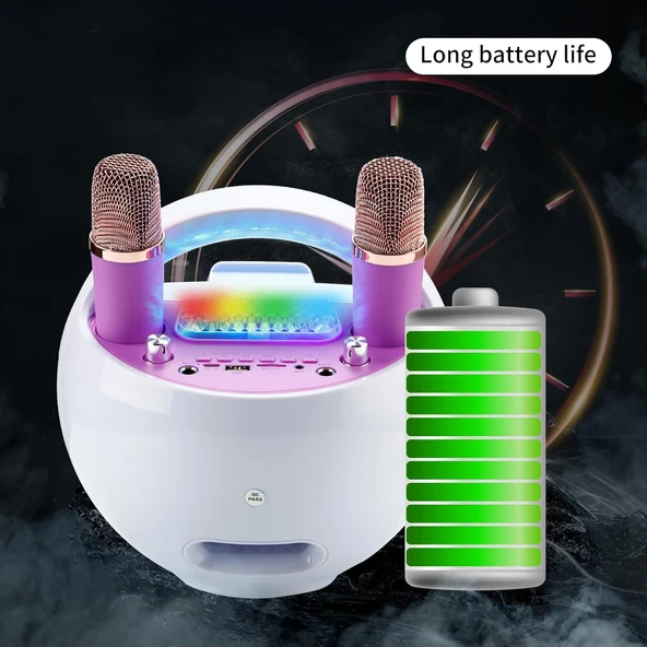 KBQ Karaoke Makinesi 2 Adet Kablosuz Mikrofonlu Taşınabilir Bluetooth Hoparlör - 3