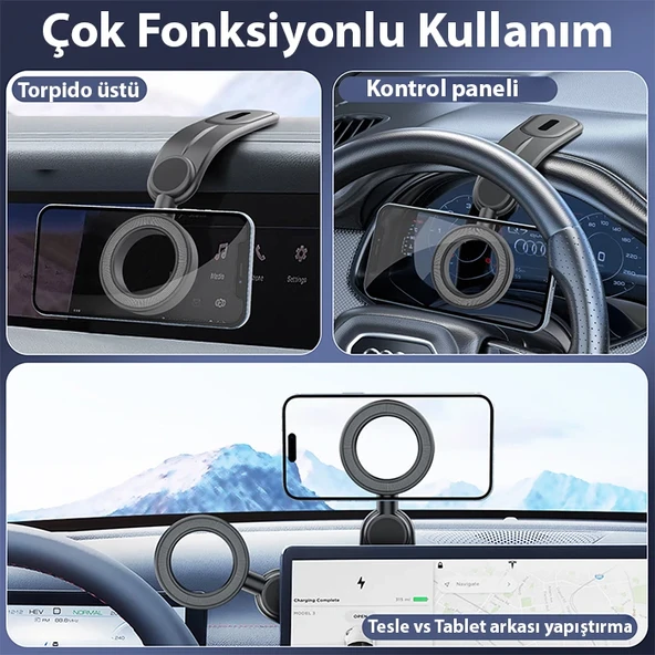 Magsafe Araç İçi Çok Fonksiyonlu Manyetik Telefon Tutucu (Siyah) - 4