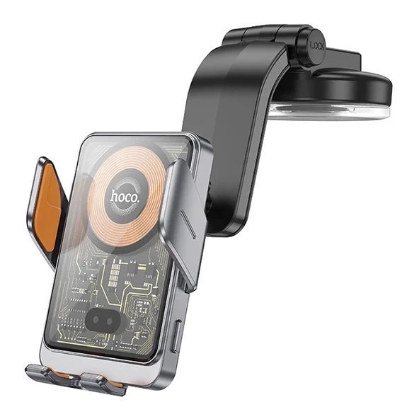 HOCO HW8 Transparent Discovery Edition Kablosuz Şarjlı Araç İçi Torpido Üstü Telefon Tutucu (Gri)