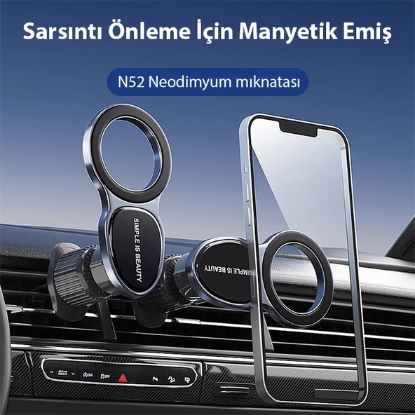 Magsafe Uyumlu Araç Içi Havalandirma Manyetik Telefon Tutucu (Siyah) - 2