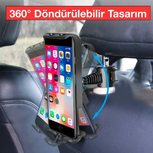 Universal Araç Arka Koltuk Tablet ve Telefon Tutucu (Siyah) - 4