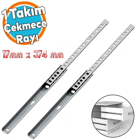 Teleskopik İnce Bilyeli Bilyalı Dolap Çekmece Rayı Sürgüsü Metal En 1.7 cm 17 mm Uzunluk 37.4 cm
